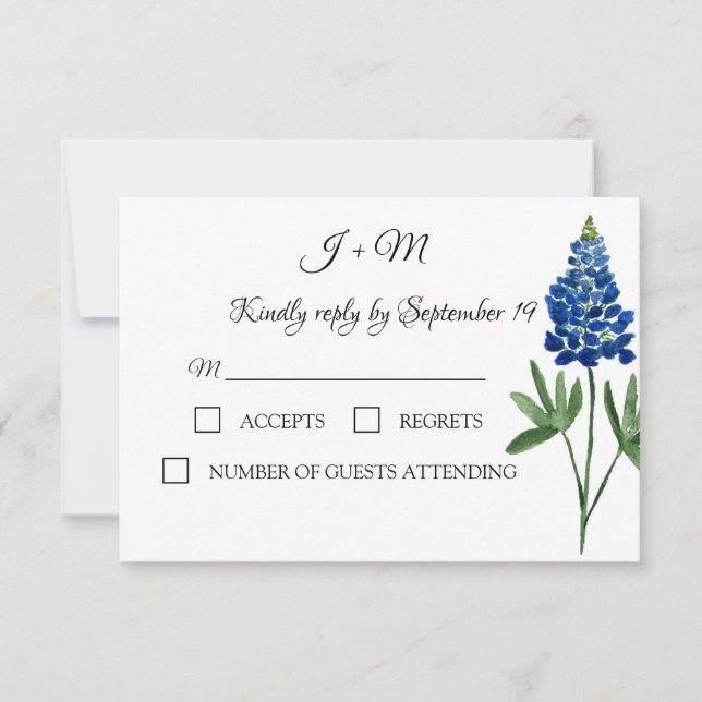 Flores azul Floral azul Texas Flores RSVP moderna (Anverso)