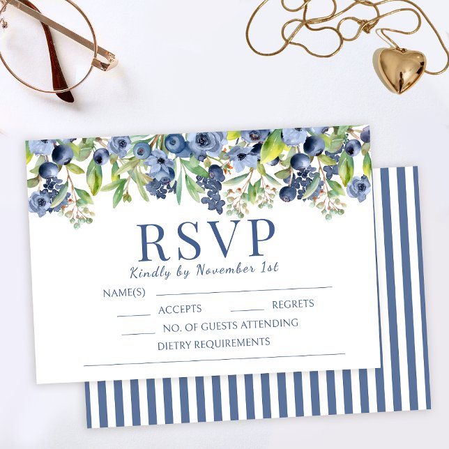 Flores azules azul azul boda RSVP tarjetas (Subido por el creador)