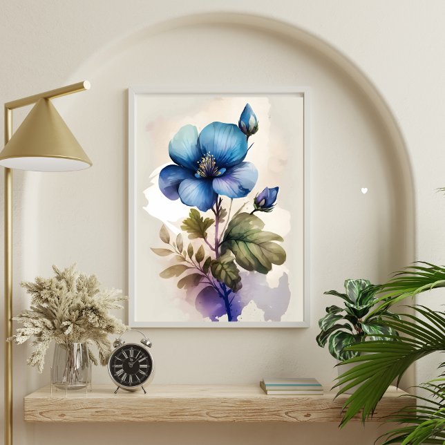 Flores azules Bell azul acuarela Imprimir arte de  (Blue Floral Flowers Watercolor Art Print Poster. Available as Digital instant download or printed)