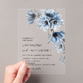 Flores Azules Blancas Invitación de Boda Transpare