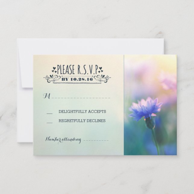 flores azules boda rústica romántica RSVP (Anverso)