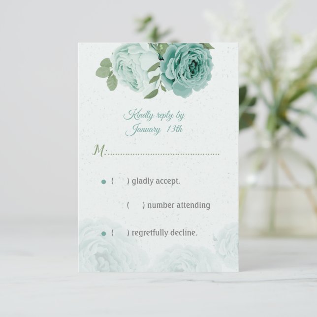 flores azules bonitos hojas verdes botánicas RSVP  (Anverso de pie)