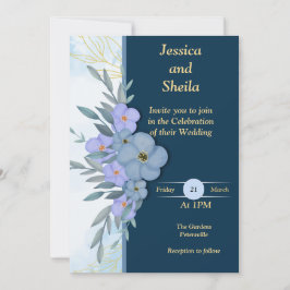 Flores azules clásicas Invitación a la boda,