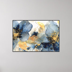 Flores Azules con Centros Dorados – Arte de Pared