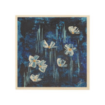 Flores azules de arte mural abstractas de madera.