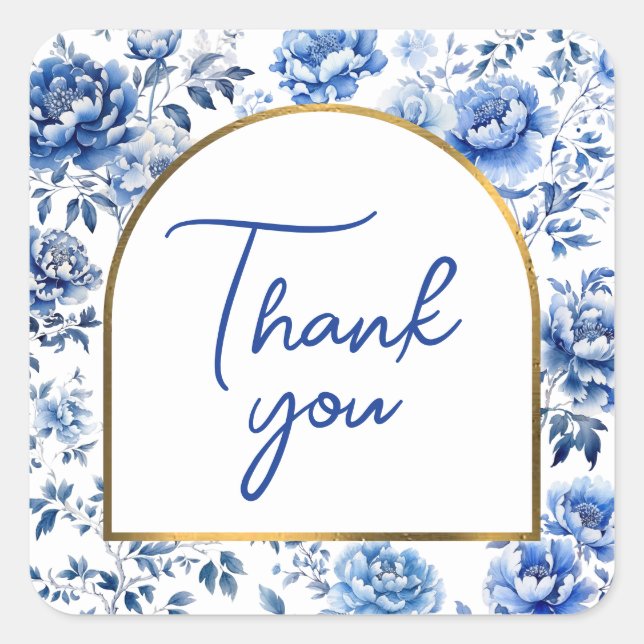 Flores azules de Chinoiserie gracias pegatina (Anverso)