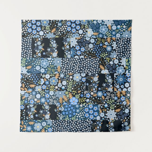 Flores azules de mosaico: tela sin foco. (Anverso)