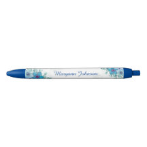 Flores azules elegantes Pluma de tinta personaliza