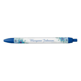 Flores azules elegantes Pluma de tinta personaliza