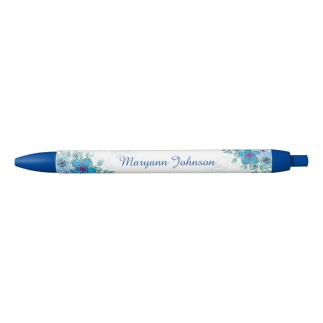 Flores azules elegantes Pluma de tinta personaliza (Anverso)