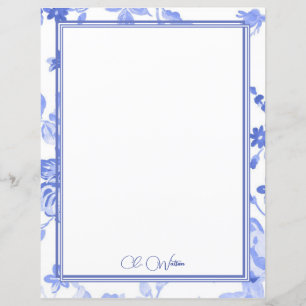 Flores azules en hojas de papel personalizadas en 