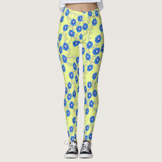 Flores Azules en Leggings Amarillos