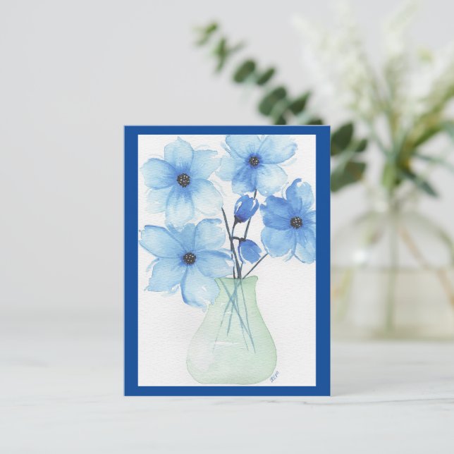 Flores azules en un jarrón Tarjetas de notas (Anverso de pie)