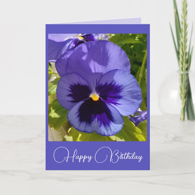 Flores azules Floral Pansy Foto Tarjeta de cumplea (Anverso)