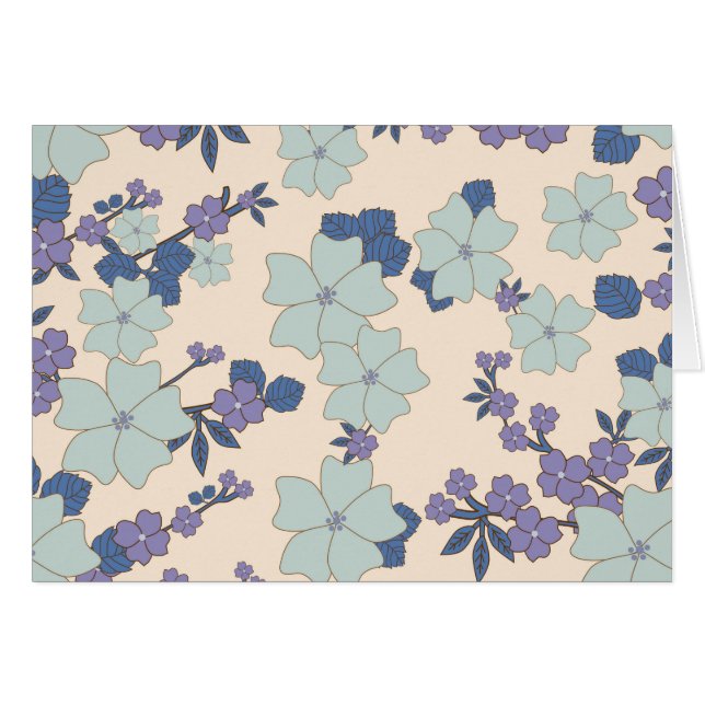 Flores azules, flores moradas, patrón floral (Anverso (Horizontal))