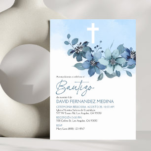 Flores azules invitaciones Bautizo Bautizo Bautism