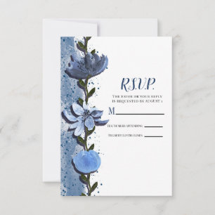 Flores Azules Modernas Acuarela Floral Boda RSVP