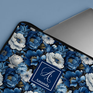 Flores Azules Modernas Funda para Portátil con Flo