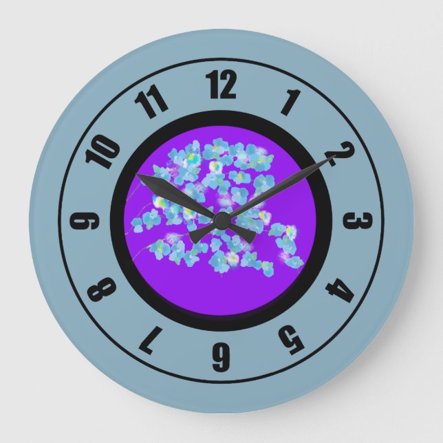 Flores azules modernas reloj grande (Anverso)