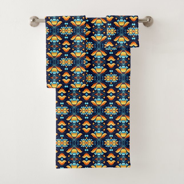 flores azules naranjas Art Deco (In situ)