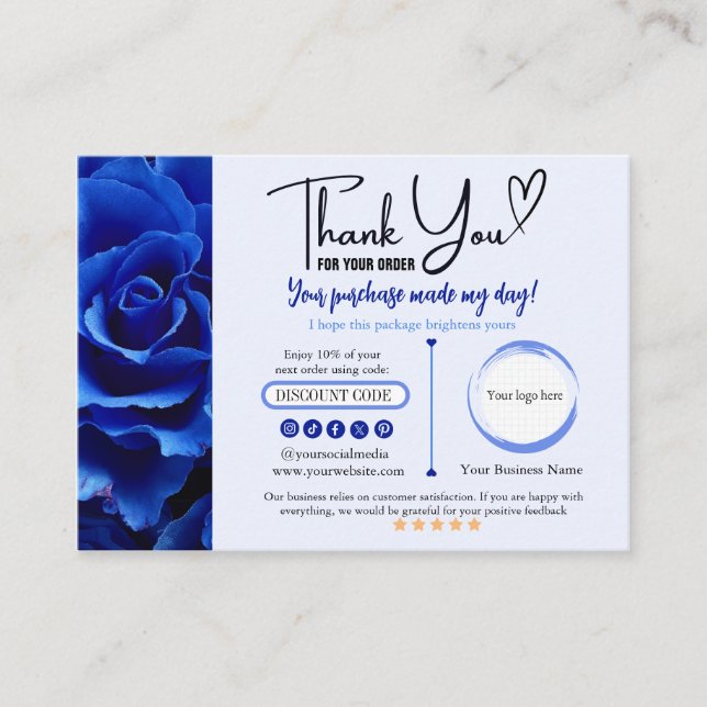 Flores azules oscuras gracias tarjeta de visita (Anverso)