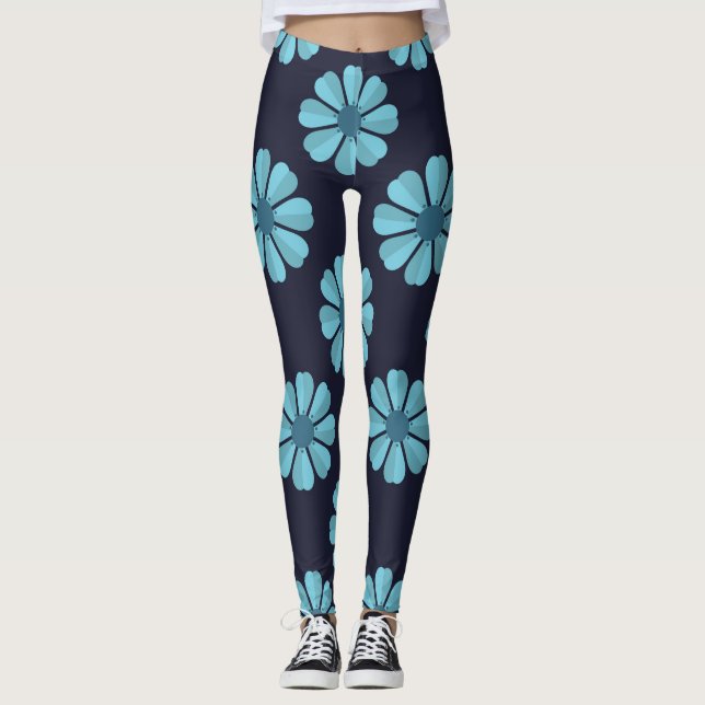 Flores azules oscuras Leggings (Anverso)
