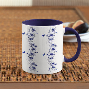 Flores azules patrón taza de café