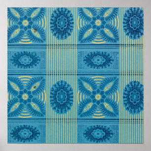 Flores azules rayas amarillas de arte vintage Patr