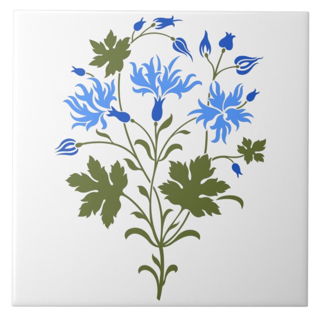 Flores azules silvestres, azulejos cerámicos (Frente)