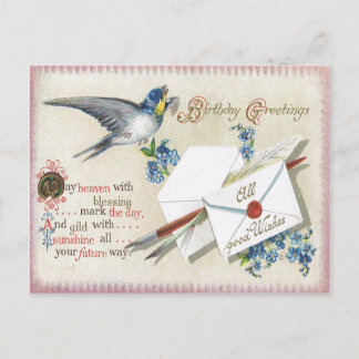 Flores azules victorianas de la tarjeta de cumplea