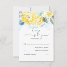 Flores azules y amarillas polvorientas Boda RSVP