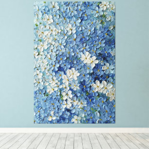 Flores Azules y Blancas en Arte de Pared Abstracto