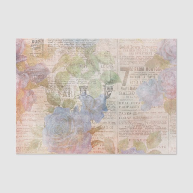 Flores azules y éfera de papel de prensa (Anverso)