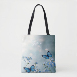 Flores azules y la bolsa tote del Personalizado de