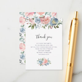 flores azules y rosas, bebé ducha gracias tarjeta