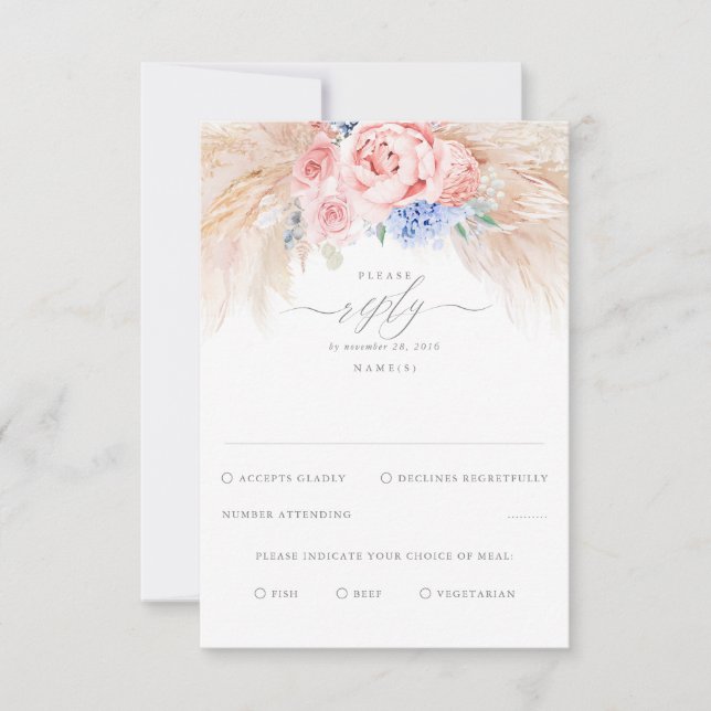 Flores azules y rosas turbias Bodas exóticas RSVP (Anverso)
