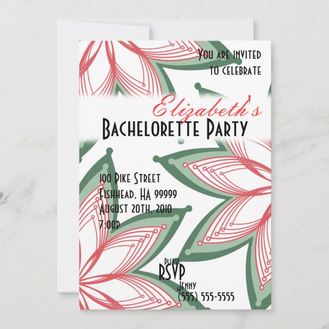 Flores Bachelorette Fiesta Verde Invitación (Anverso)