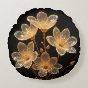 Flores beige transparentes de neón almohada redond