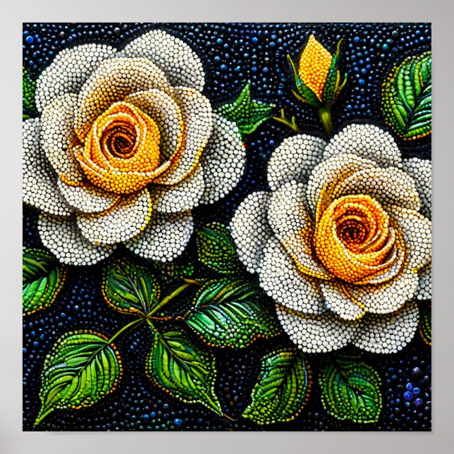 Flores Blancas Arte de Puntos Minimalismo Puntilli (Frente)