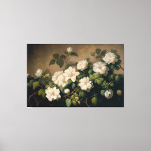 Flores blancas, arte floral, impresión de lienzos
