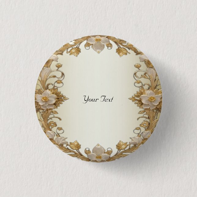 Flores Blancas Botón Decorativo Dorado (Anverso)
