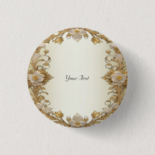 Flores Blancas Botón Decorativo Dorado