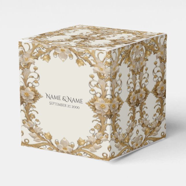 Flores blancas caja de oro decorativa (Costado Anverso)