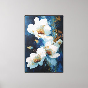 Flores Blancas con Dorado sobre Azul – Arte de Par