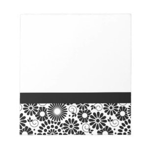Flores blancas de color negro retro Bloc de notas