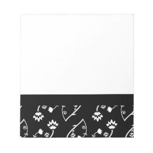 Flores blancas de color negro retro Bloc de notas