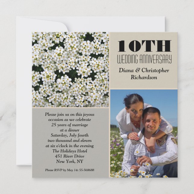 flores blancas elegantes invitaciones fotográficas (Anverso)