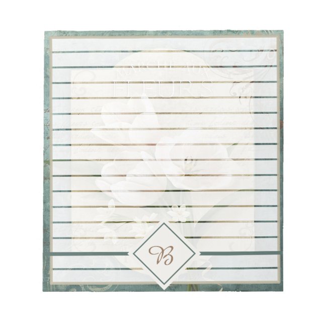 Flores blancas en bloc de notas verde (Frente)