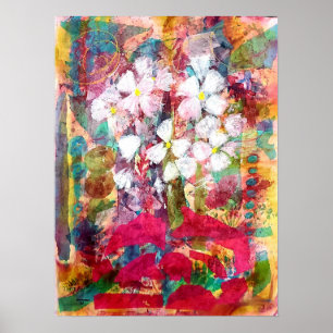 Flores blancas en impresión de Poster de caca rosa