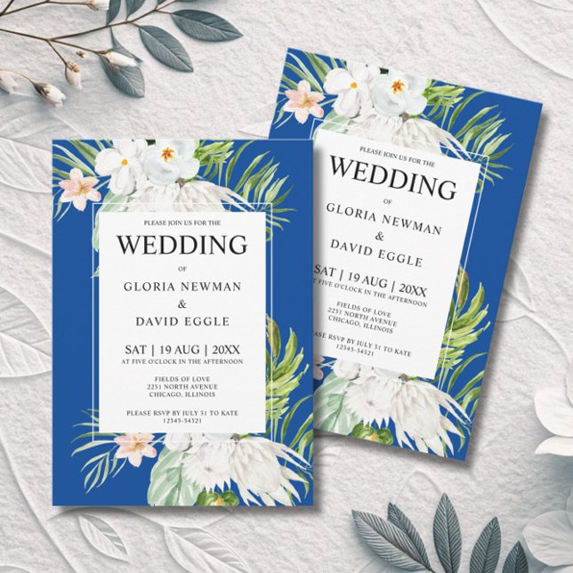 Flores Blancas en Invitación de Boda Azul (Subido por el creador)